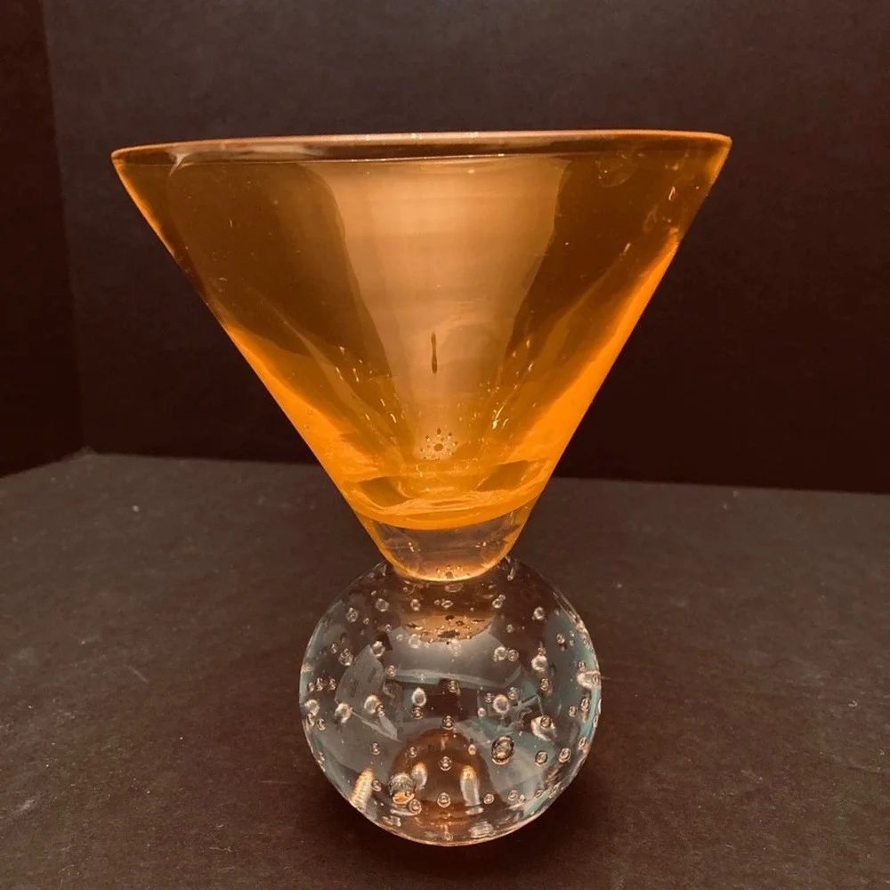 Martini Glasses Bubble‎ Bottom Orange Top Handblown Unmarked